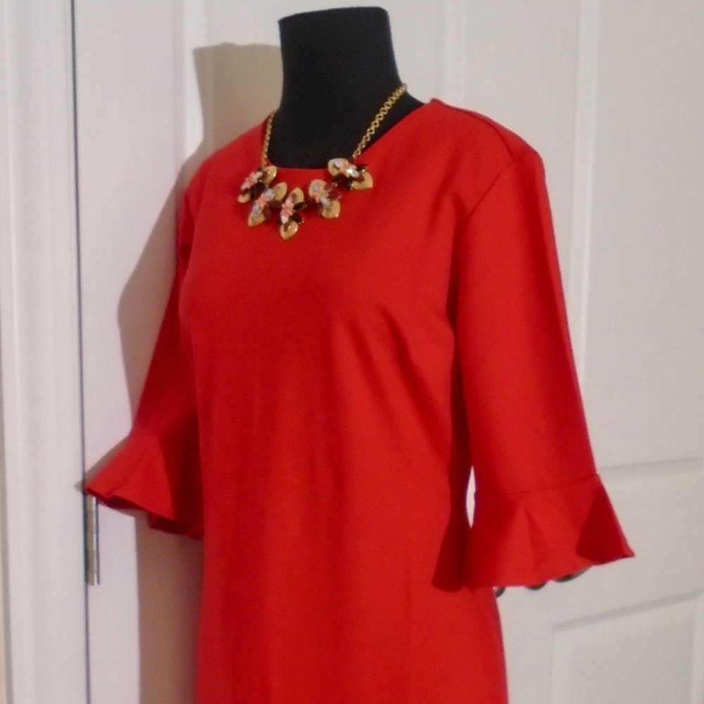BANANA REPUBLIC Ponte Flutter-Sleeve Dress 10P RED - Picture 5 of 8